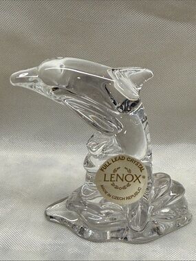 Lenox Clear Lead Crystal Jumping Dolphin Figurine